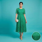 Emerald Green Floral Lace Midi Dress