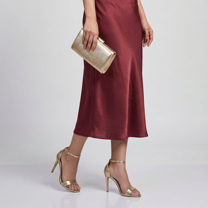 Wine Satin Cowl Neck Midi Dress