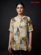 Abstract Geometric Print Mandarin Collar Shirt
