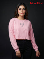 Mickey Mouse Graphic Print Oversized Crop Sweatshirt