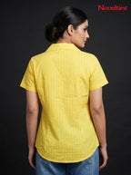 Pinstripe Open Collar Shirt with Dark Buttons