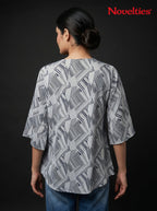Abstract Geo-Print Relaxed V-Neck Top
