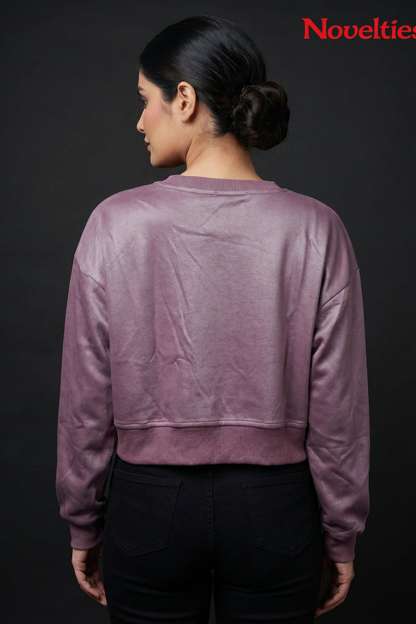 Satin Finish Diamond Graphic Cropped Sweatshirt