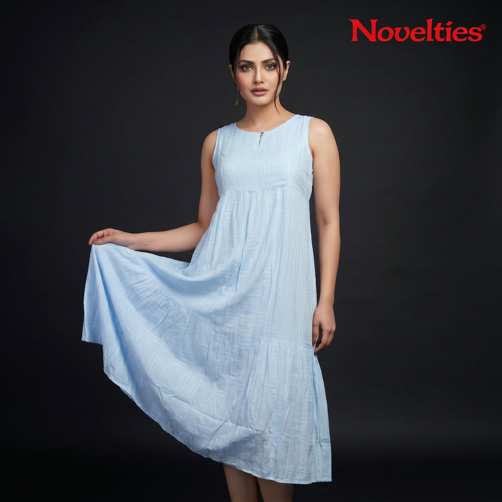 Powder Blue Sleeveless Empire Midi Dress