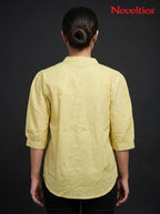 Cutwork Floral Hem Mandarin Collar Shirt