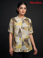 Abstract Geometric Print Mandarin Collar Shirt