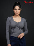 Ruched Sweetheart Neck Cropped Long Sleeve Top