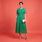 Emerald Green Floral Lace Midi Dress