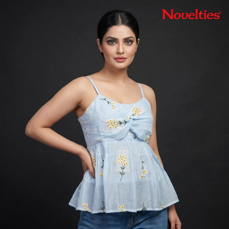 Sunflower Meadow Bow-Knot Peplum Top