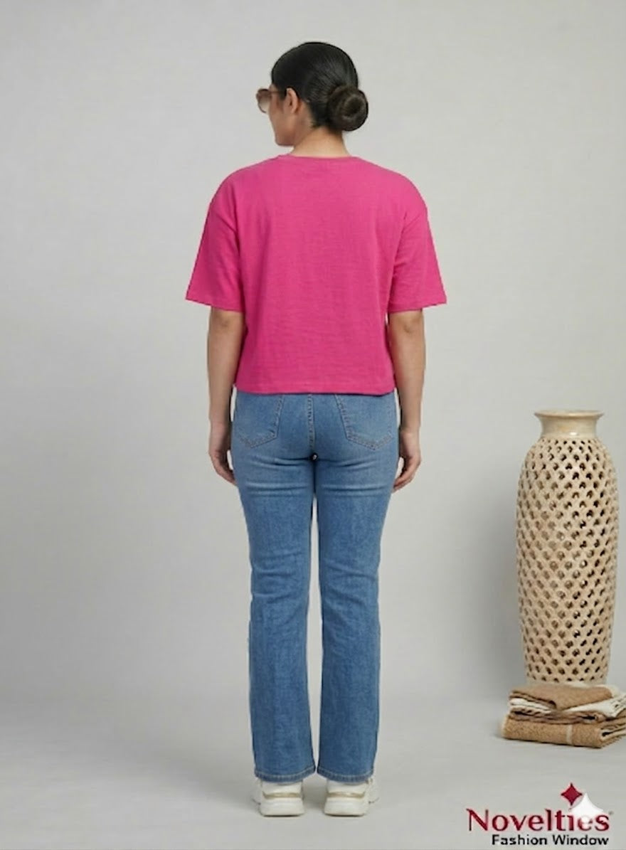 Pink Floral Crop T-Shirt