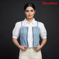 Denim Blue Zip-Front Corset Vest