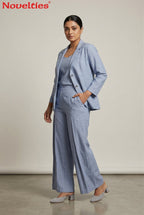 Blue Linen Blazer & Wide-Leg Pant Set