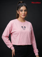 Mickey Mouse Graphic Print Oversized Crop Sweatshirt