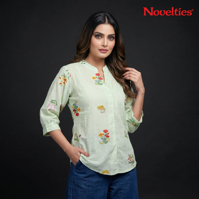 Mint Floral Embroidered Tunic Top