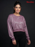 Satin Finish Diamond Graphic Cropped Sweatshirt