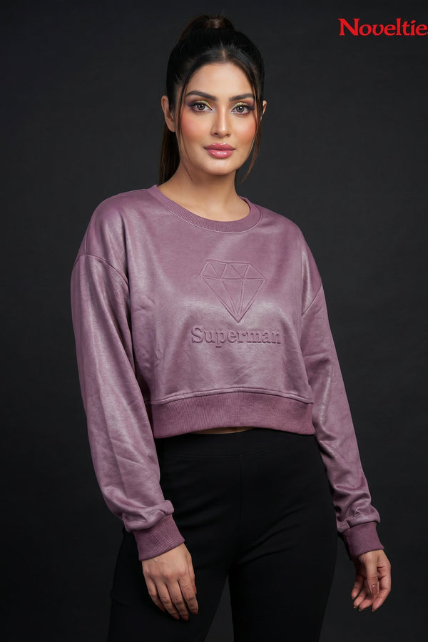 Satin Finish Diamond Graphic Cropped Sweatshirt