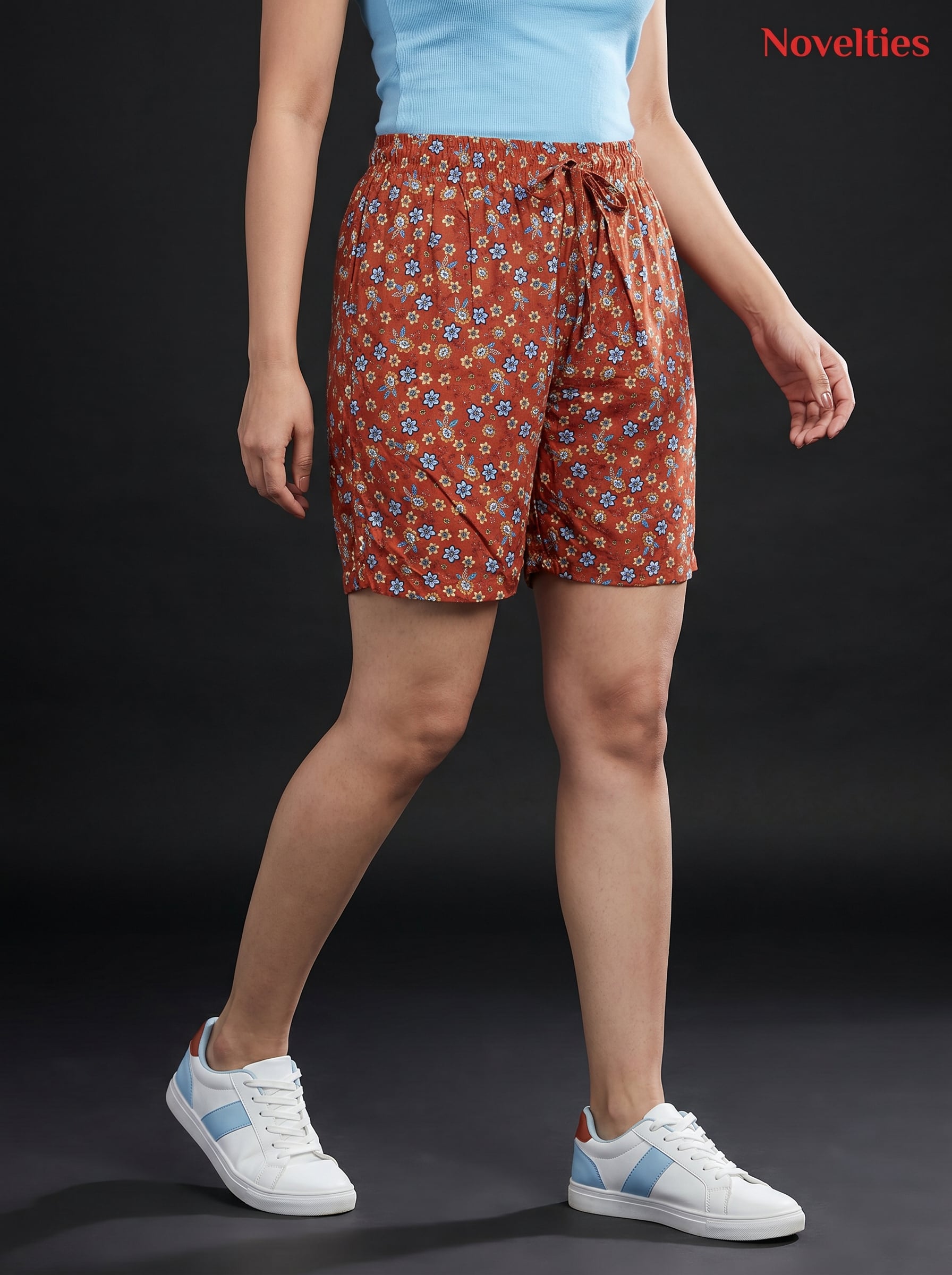 Rust Floral Print Shorts