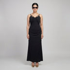 Black Double Strap Ruched Maxi Dress