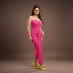 Hot Pink Ruched Mesh Midi Dress