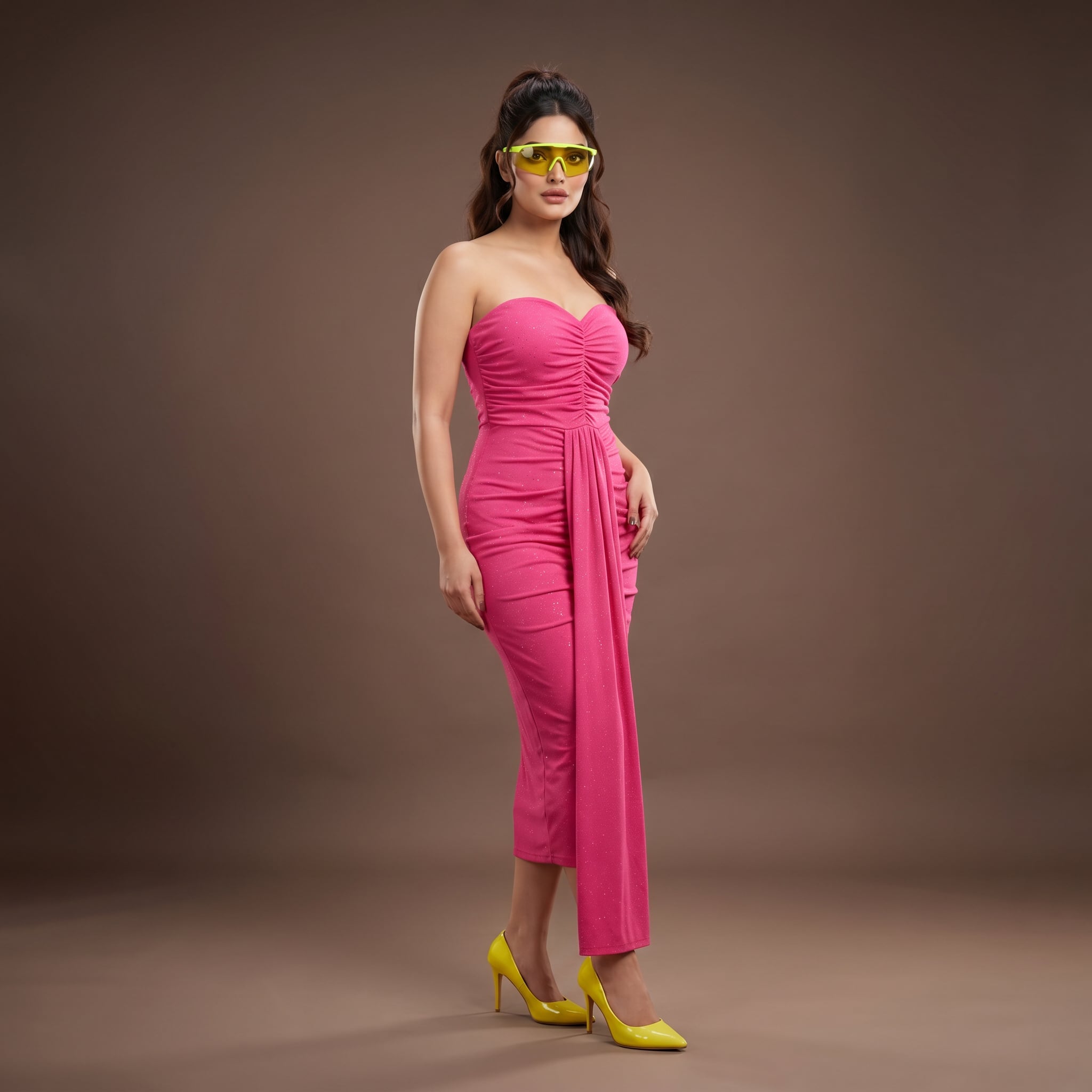 Hot Pink Ruched Mesh Midi Dress