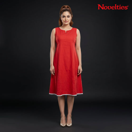 Kirschrotes ärmelloses A-Linien-Midikleid
