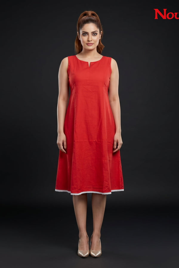 Cherry Red Sleeveless A-Line Midi Dress