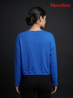 Royal Blue Textured Graphic Crop Sweatshirt